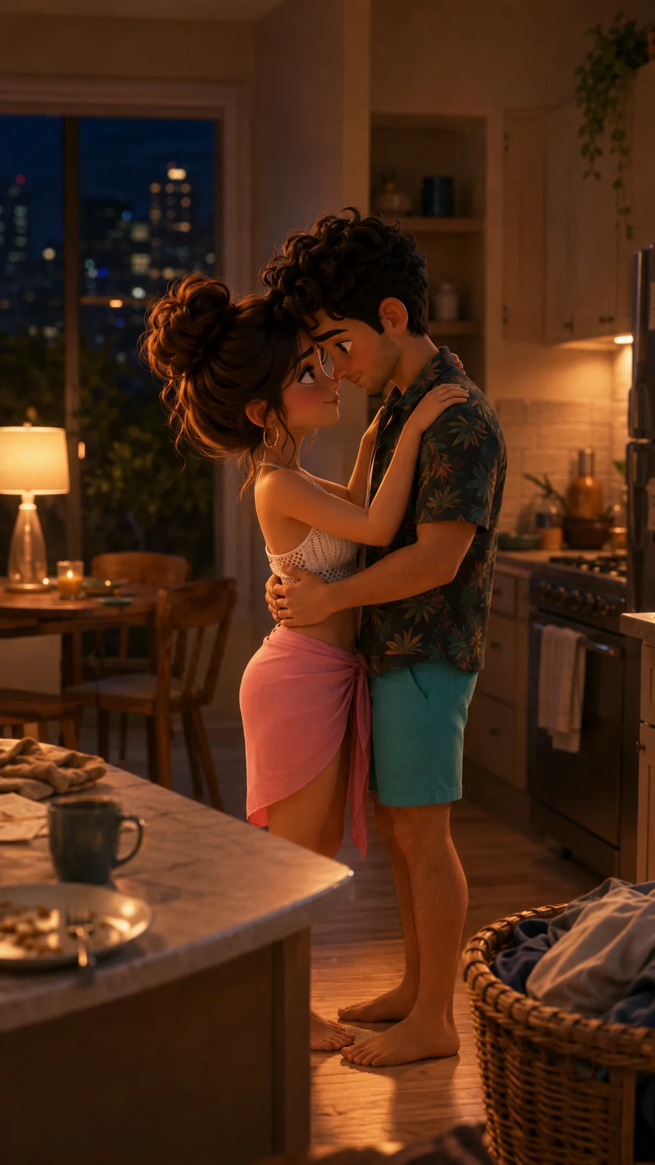 Young couple sharing a quiet embrace at home