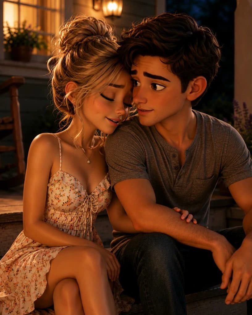 Let Go to Hold You hero scene: a couple reunited together on the porch